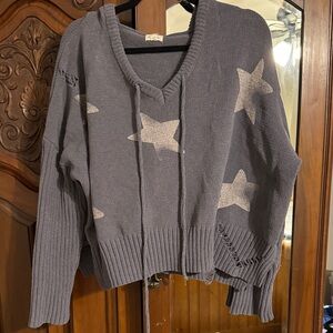 POL Gray Star V-Neck Sweater